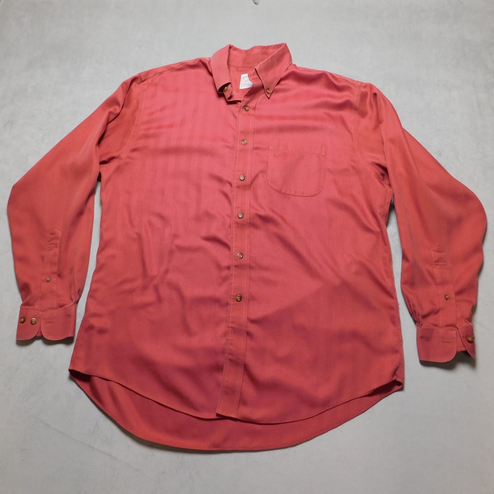 Brooks Brothers Mens L Herringbone Button‎ Down Shirt Coral Red Long Sleeve